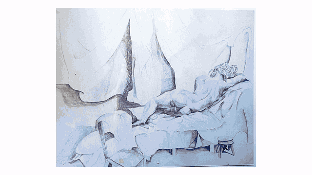 Animated artwork sequence showing a blue-toned drawing.